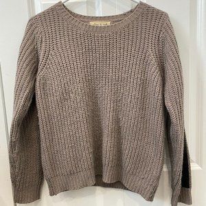 Grey/purple Olive & Oak sweater w/ leather stripe